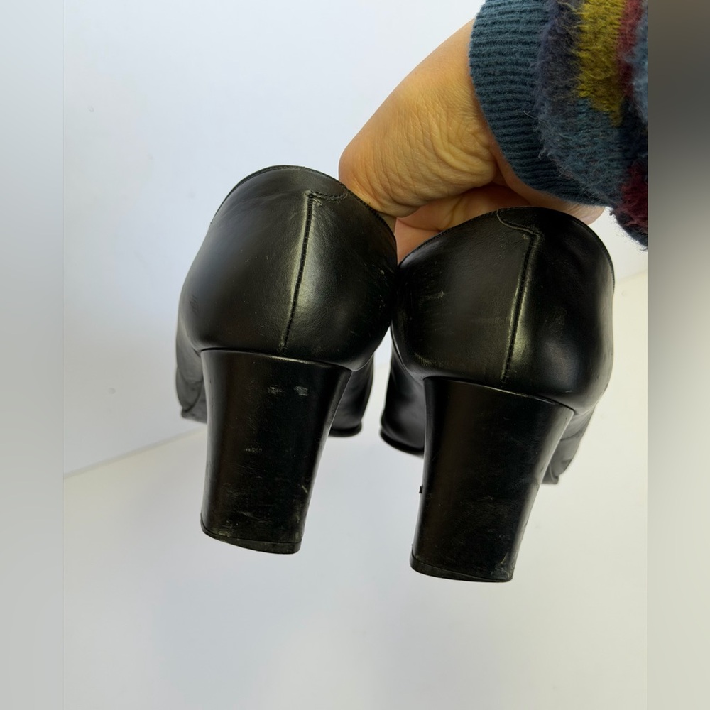 Yves Saint Laurent Black Leather Square-bow Block Heel Pumps Size 37 - Picture 10 of 11